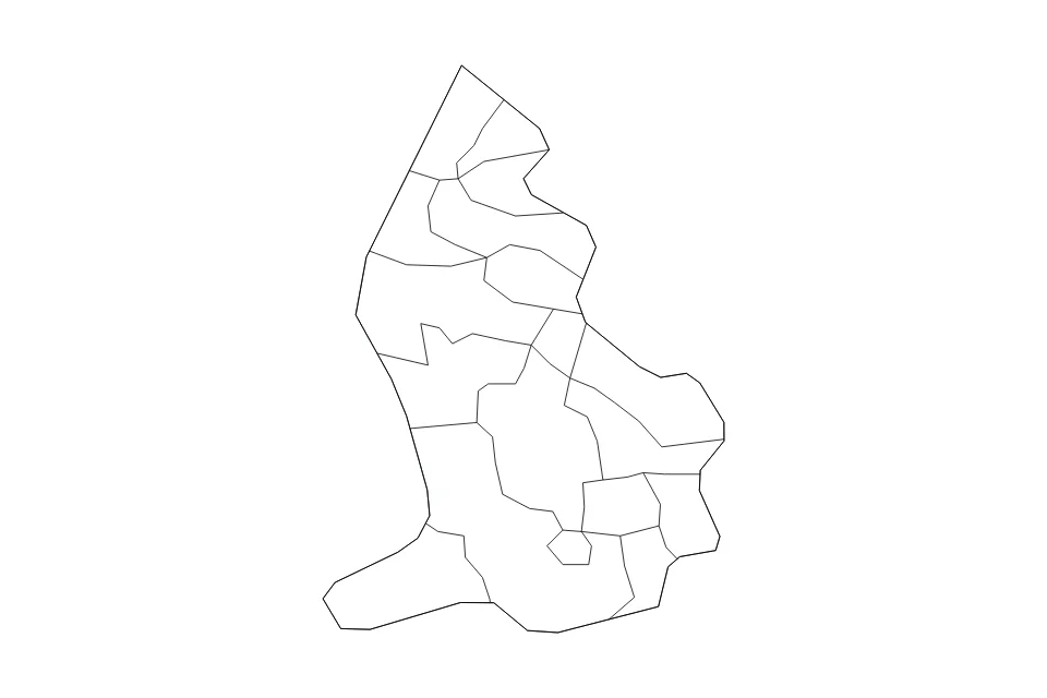 Mapa de Liechtenstein de tipo contorno, subdivisiones y ríos para Europa, con contorno, subdivisiones y ríos con límites limpios.