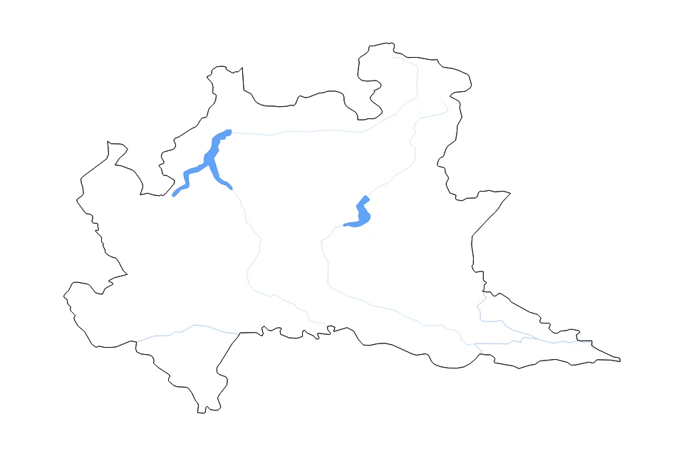 Carte de Lombardy de type contour, lacs et rivières pour Europe, montrant contour, lacs et rivières avec des éléments hydrographiques comme Lago di Como et Lago d’Iseo.