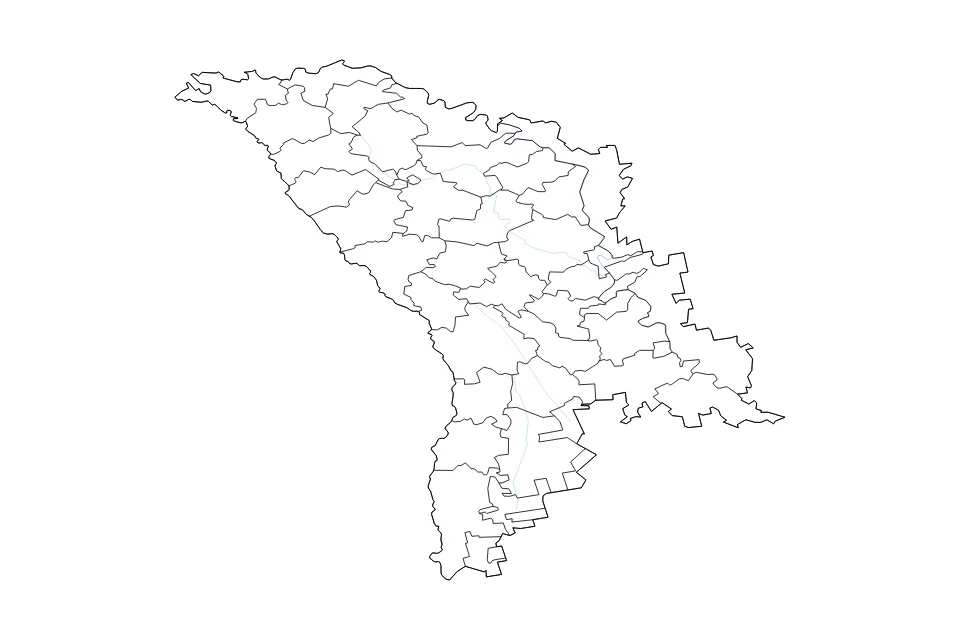 Carte de Moldova de type contour, subdivisions et rivières pour Europe, montrant contour, subdivisions et rivières avec des limites nettes.