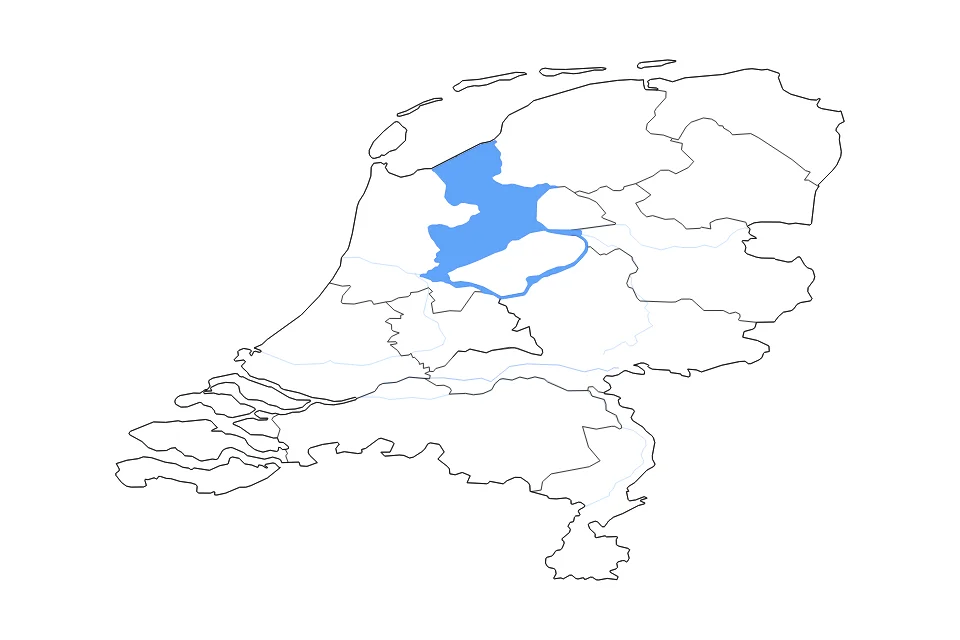 Mapa de Netherlands de tipo contorno, subdivisiones, lagos y ríos para Europa, con contorno, subdivisiones, lagos y ríos con elementos de agua como IJsselmeer.