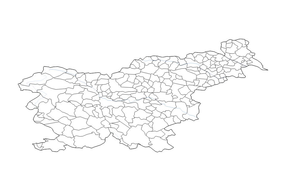 Carte de Slovenia de type contour, subdivisions et rivières pour Europe, montrant contour, subdivisions et rivières avec des limites nettes.