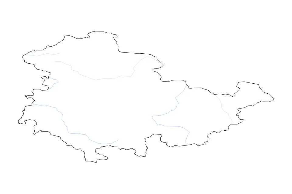 Mapa de Thuringia de tipo contorno y ríos para Europa, con contorno y ríos con límites limpios.