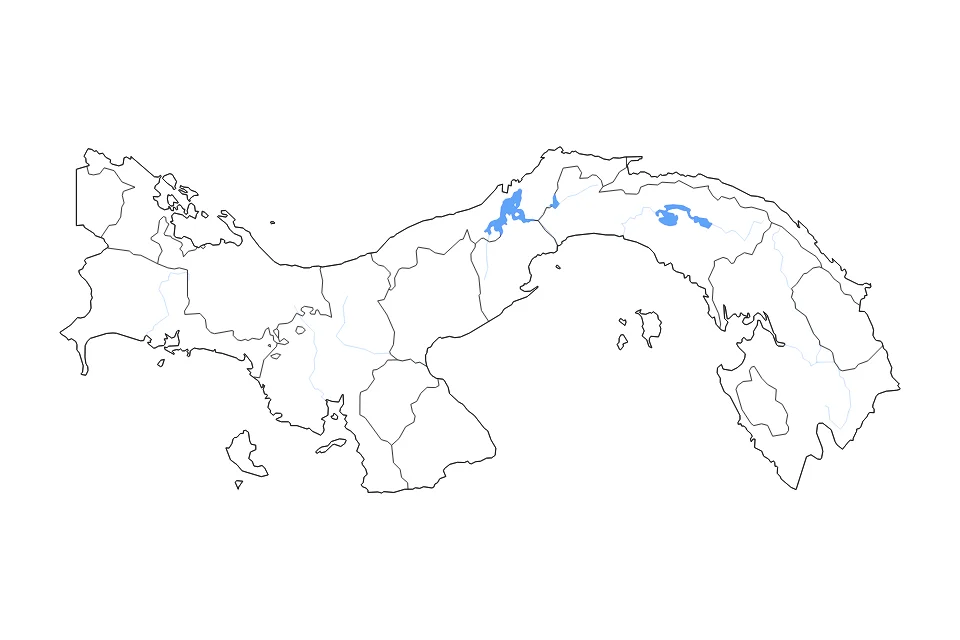 Mapa de Panama de tipo contorno, subdivisiones, lagos y ríos para América del Norte, con contorno, subdivisiones, lagos y ríos con elementos de agua como Lago Gatun, Lago Bayano, y Lago Alajuela.