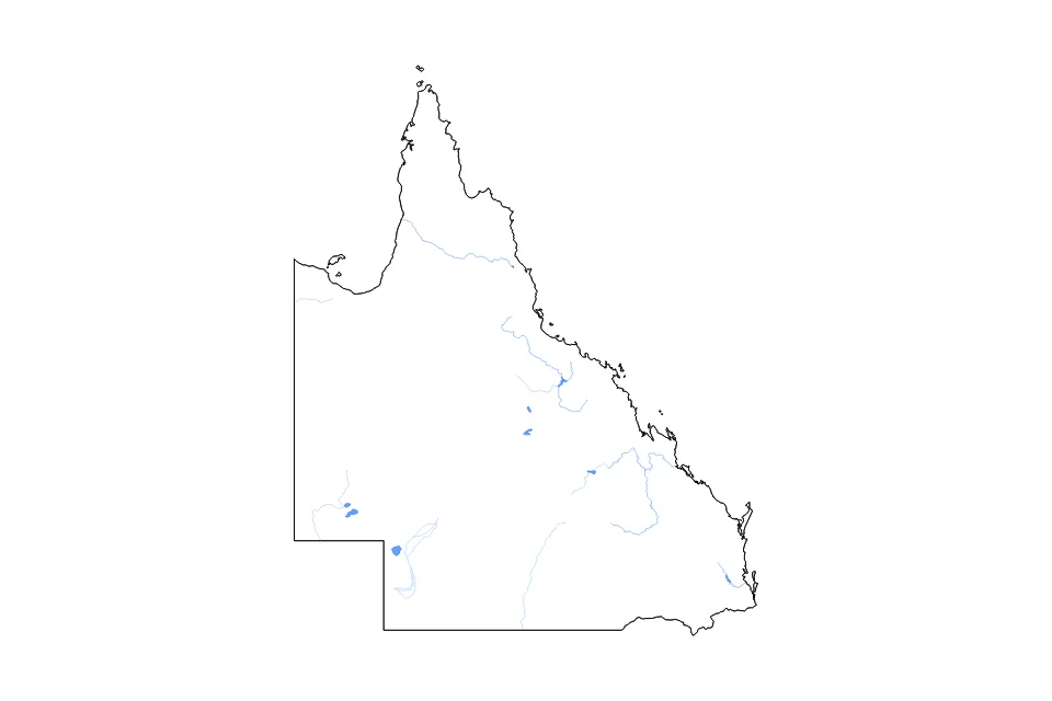 Mapa de Queensland de tipo contorno, lagos y ríos para Oceanía, con contorno, lagos y ríos con elementos de agua como Lake Yamma Yamma (Mackillop), Bilpa Morea Claypan, y Lake Galilee.