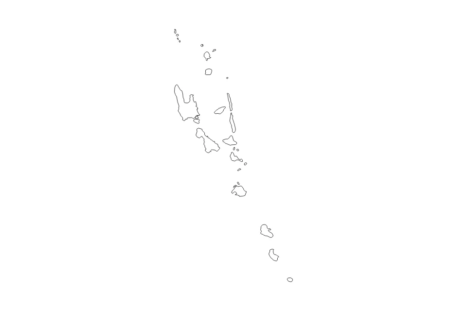 Mapa de Vanuatu de tipo contorno para Oceanía, con contorno con límites limpios.