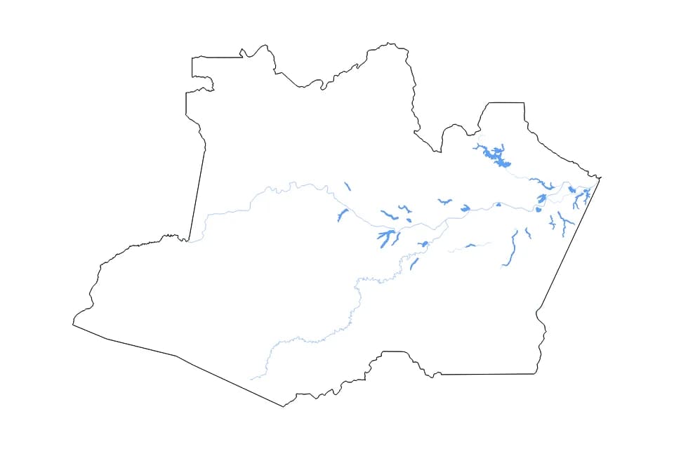 Carte de Amazonas de type contour, lacs et rivières pour Amérique du Sud, montrant contour, lacs et rivières avec des éléments hydrographiques comme Represa de Balbina, Lago Aruã, Lago Urucu, Lago do Coari, et Rio Urubu, Lago Canaçari.