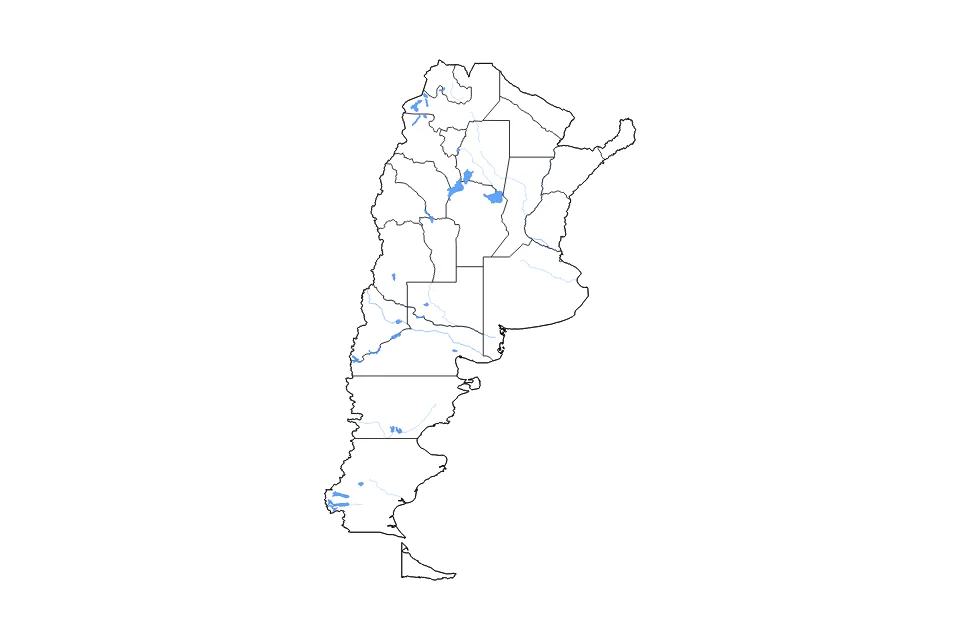 Carte de Argentina de type contour, subdivisions, lacs et rivières pour Amérique du Sud, montrant contour, subdivisions, lacs et rivières avec des éléments hydrographiques comme Laguna Mar Chiquita, Salinas Grandes, et Salinas de Ambargasta.