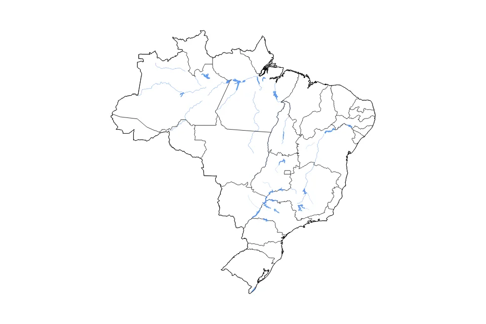 Carte de Brazil de type contour, subdivisions, lacs et rivières pour Amérique du Sud, montrant contour, subdivisions, lacs et rivières avec des éléments hydrographiques comme Rio Tapajós, Rio Arapiuns, Respresa de Tucuruí, et Represa de Sobradinho.