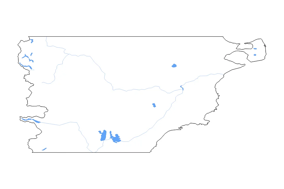 Carte de Chubut de type contour, lacs et rivières pour Amérique du Sud, montrant contour, lacs et rivières avec des éléments hydrographiques comme Lago Colhué Huapi, Lago Musters, et Bajo de la Tierra Colorada.