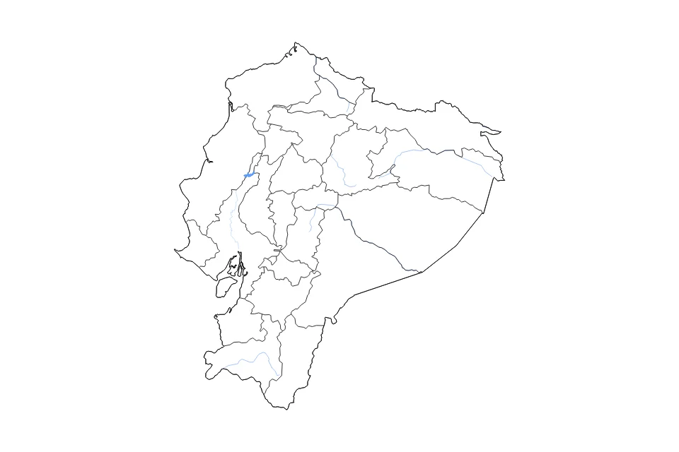 Mapa de Ecuador de tipo contorno, subdivisiones, lagos y ríos para América del Sur, con contorno, subdivisiones, lagos y ríos con elementos de agua como Embalse Daule Peripa.