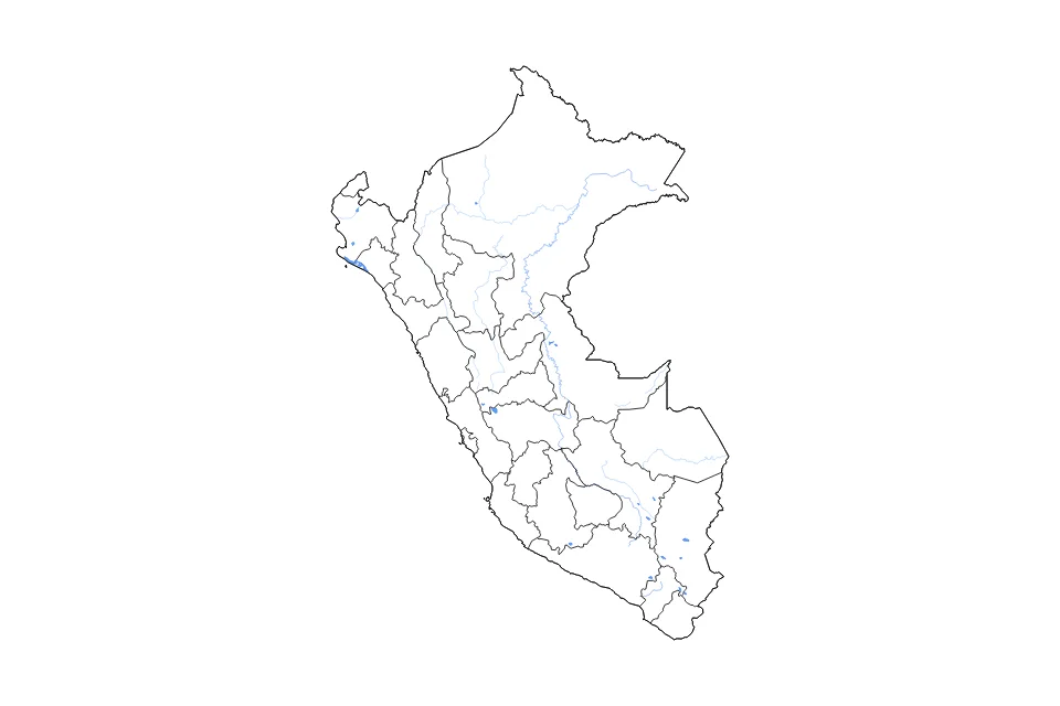 Mapa de Peru de tipo contorno, subdivisiones, lagos y ríos para América del Sur, con contorno, subdivisiones, lagos y ríos con elementos de agua como Lago Junín, Laguna La Niña, y Laguna La Niña.