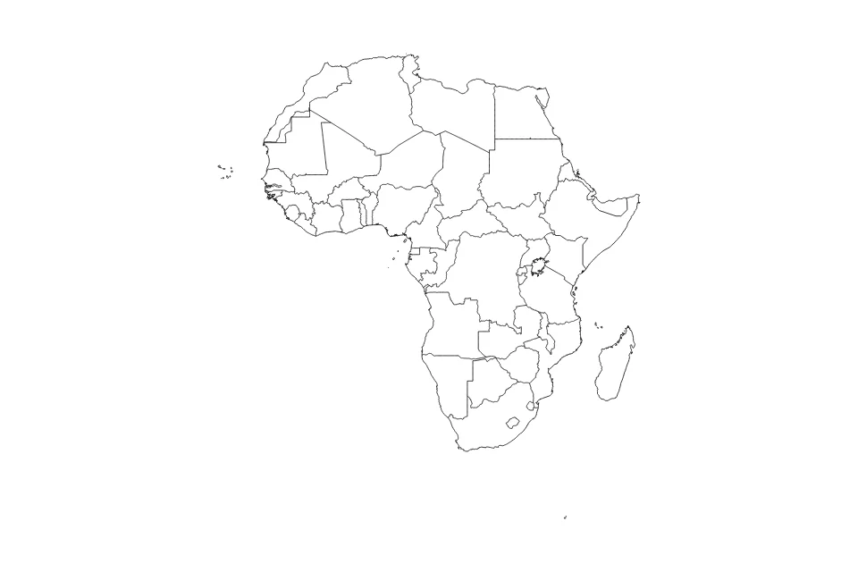 Mapa de Africa de tipo contorno y subdivisiones para World, con contorno y subdivisiones con límites limpios.