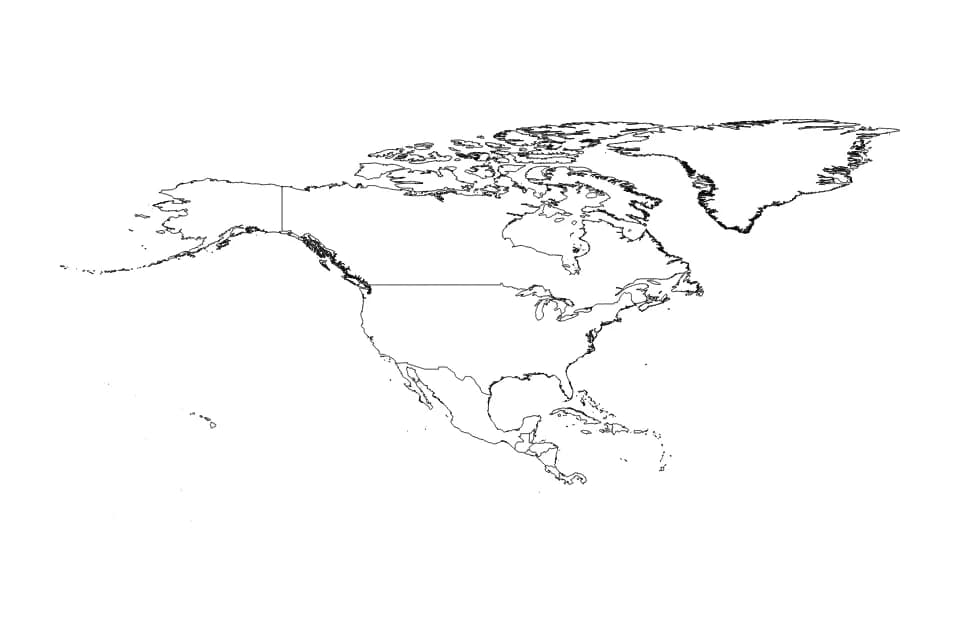 Mapa de North America de tipo contorno y subdivisiones para World, con contorno y subdivisiones con límites limpios.