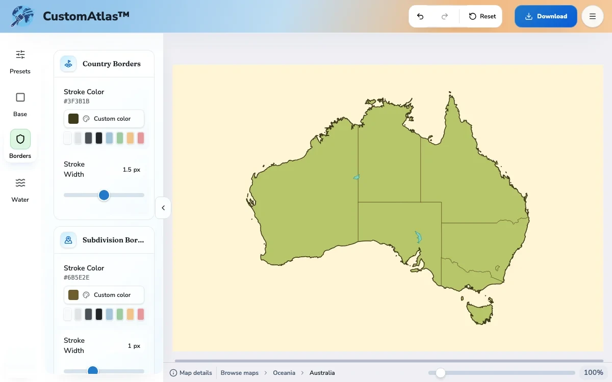 Australie dans l'éditeur CustomAtlas