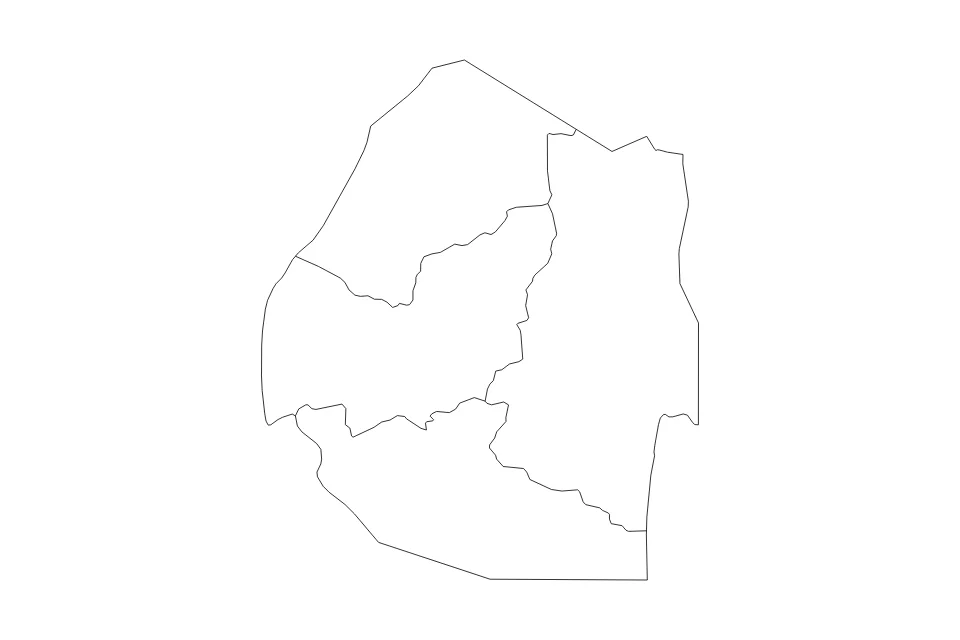 Carte de Eswatini de type contour et subdivisions pour Africa, montrant contour et subdivisions avec des limites nettes.