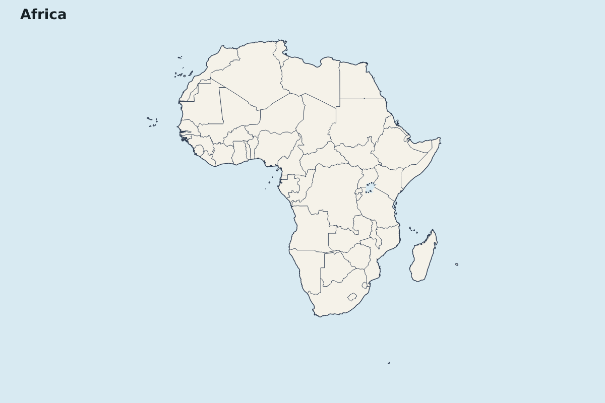 Mapa de Africa con regiones coloreadas