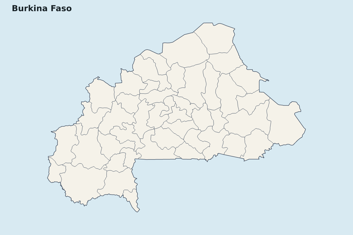 Carte de mise en évidence de Burkina Faso avec limites administratives internes.