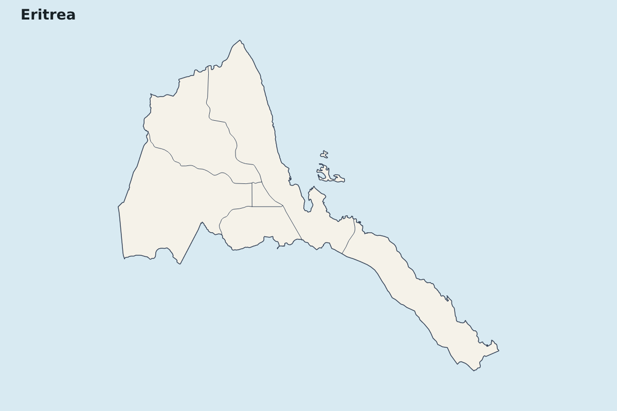 Mapa de resaltado de Eritrea con límites administrativos internos.