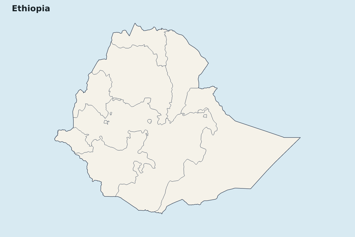 Mapa de resaltado de Ethiopia con límites administrativos internos.