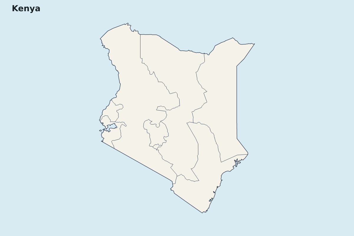 Carte de mise en évidence de Kenya avec limites administratives internes.