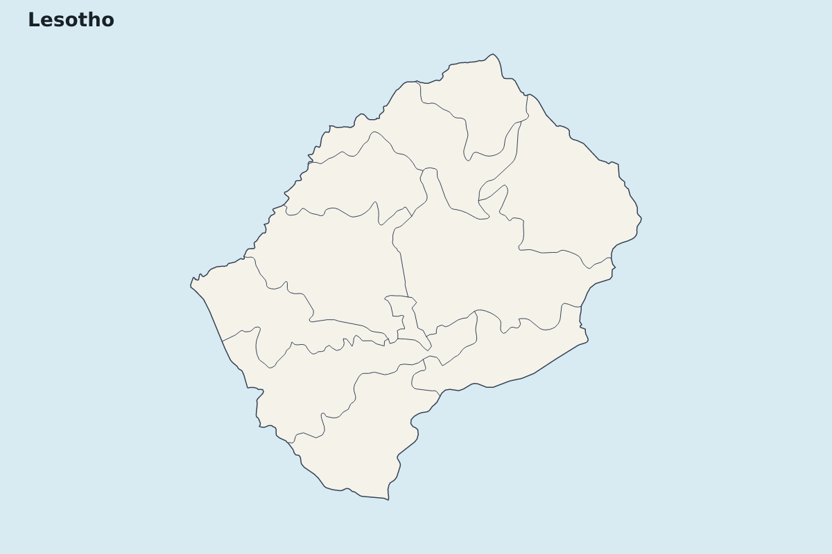 Mapa de resaltado de Lesotho con límites administrativos internos.