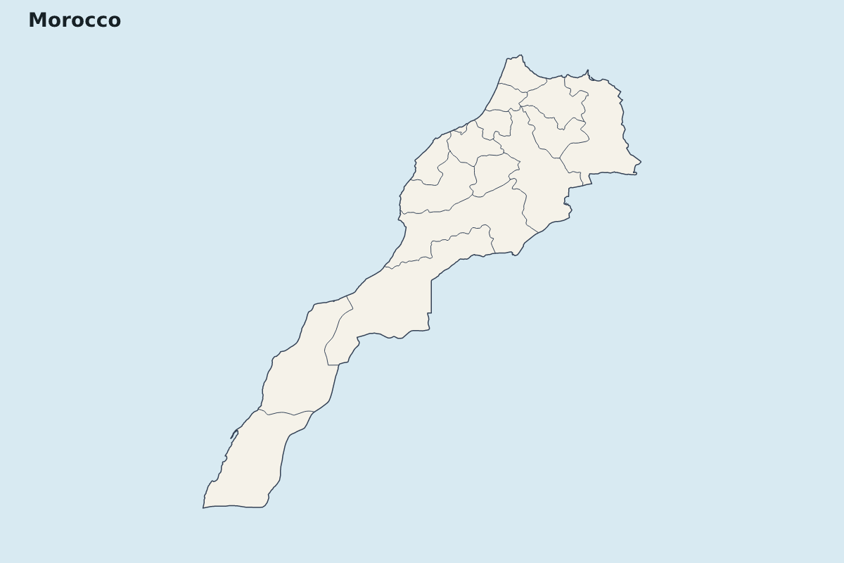 Mapa de resaltado de Morocco con límites administrativos internos.