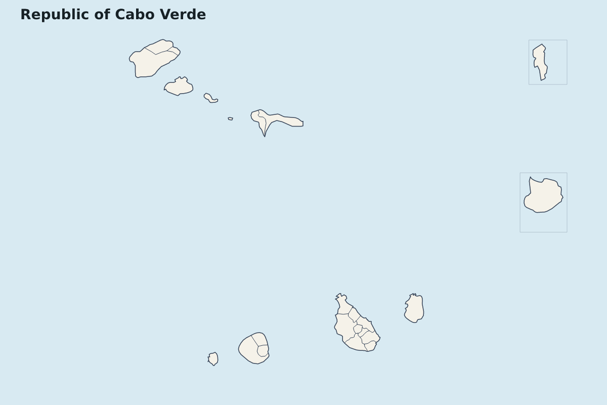 Mapa de resaltado de Republic of Cabo Verde con límites administrativos internos.