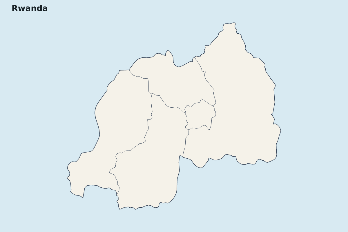 Carte de mise en évidence de Rwanda avec limites administratives internes.