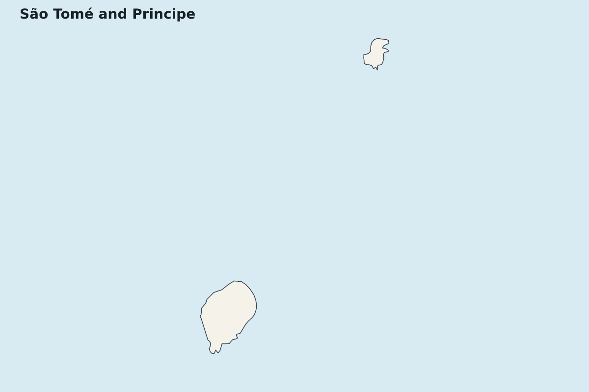 Mapa de resaltado de São Tomé and Principe con límites administrativos internos.