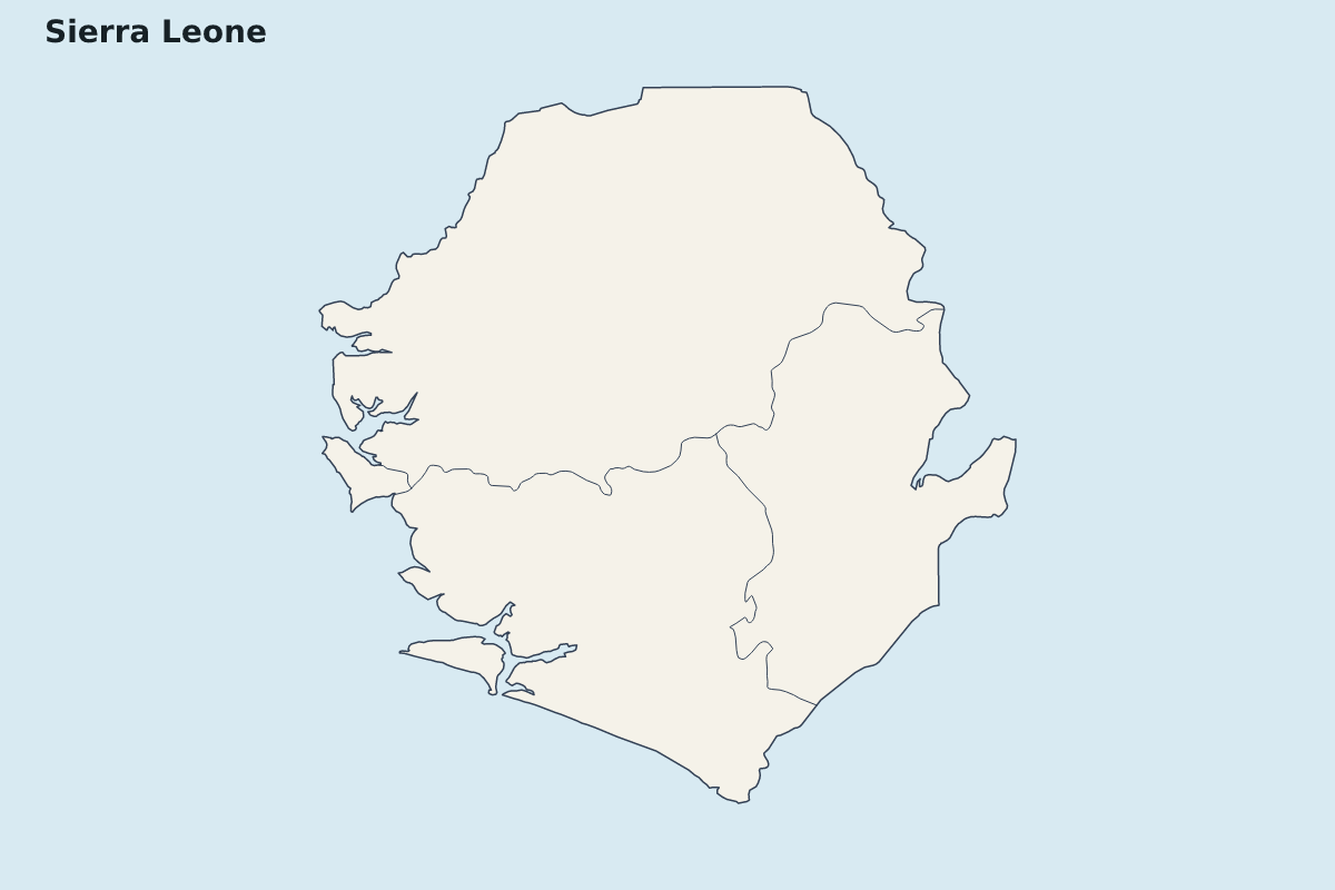 Mapa de resaltado de Sierra Leone con límites administrativos internos.
