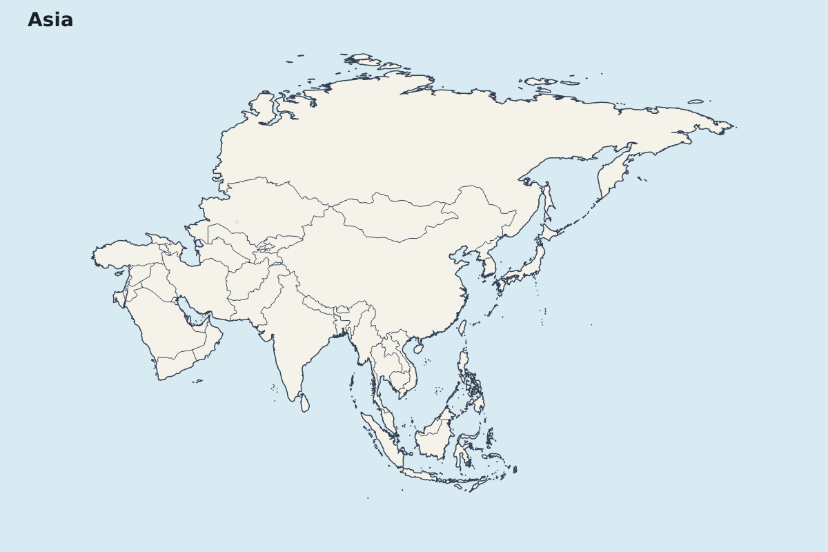 Highlight map of Asia with internal administrative boundaries.