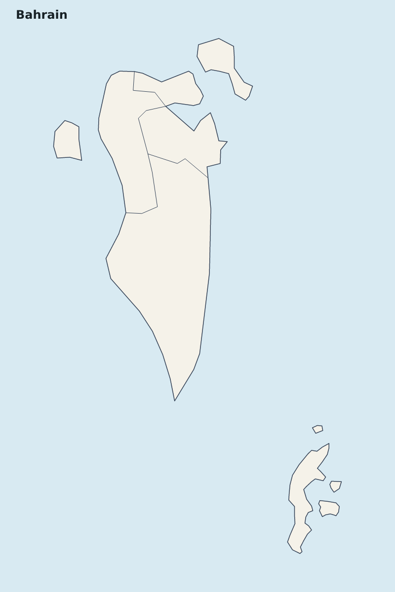 Mapa de resaltado de Bahrain con límites administrativos internos.