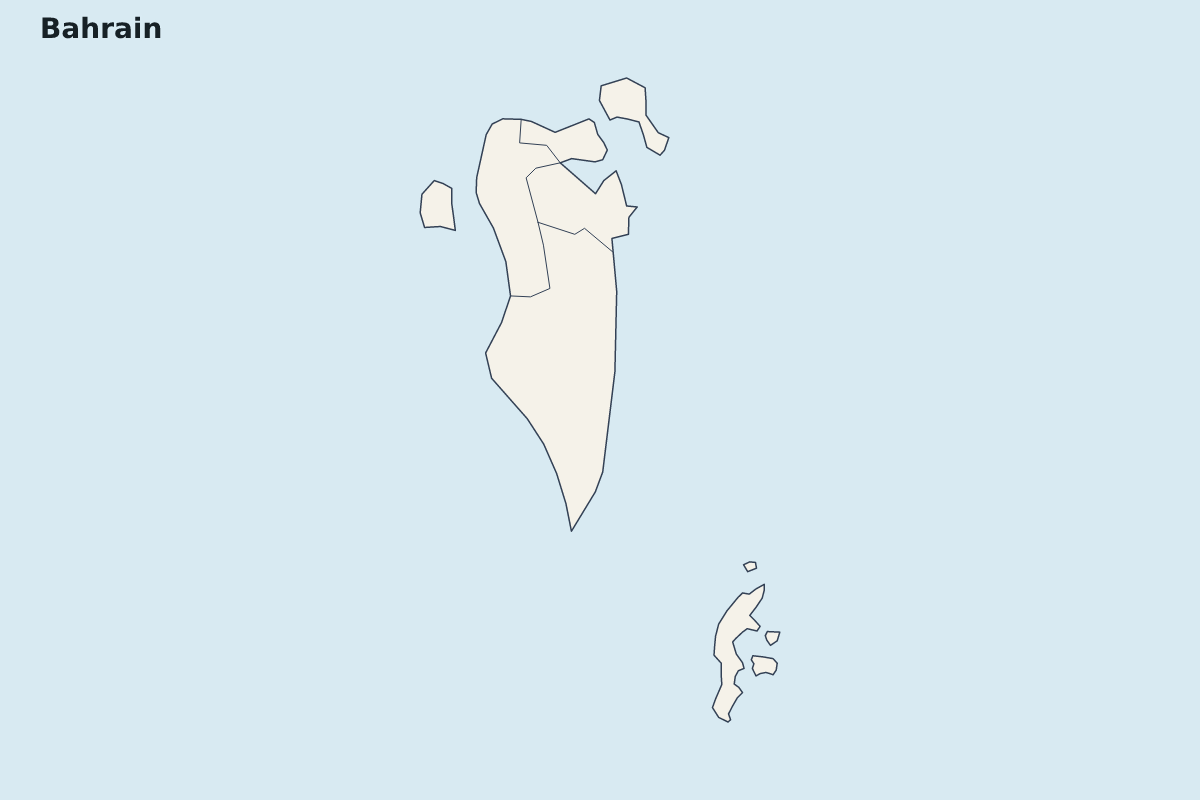 Mapa de resaltado de Bahrain con límites administrativos internos.
