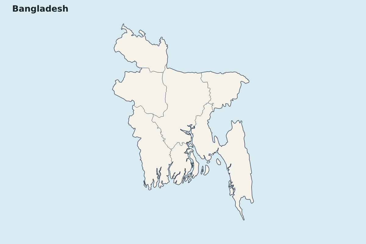 Carte de mise en évidence de Bangladesh avec limites administratives internes.