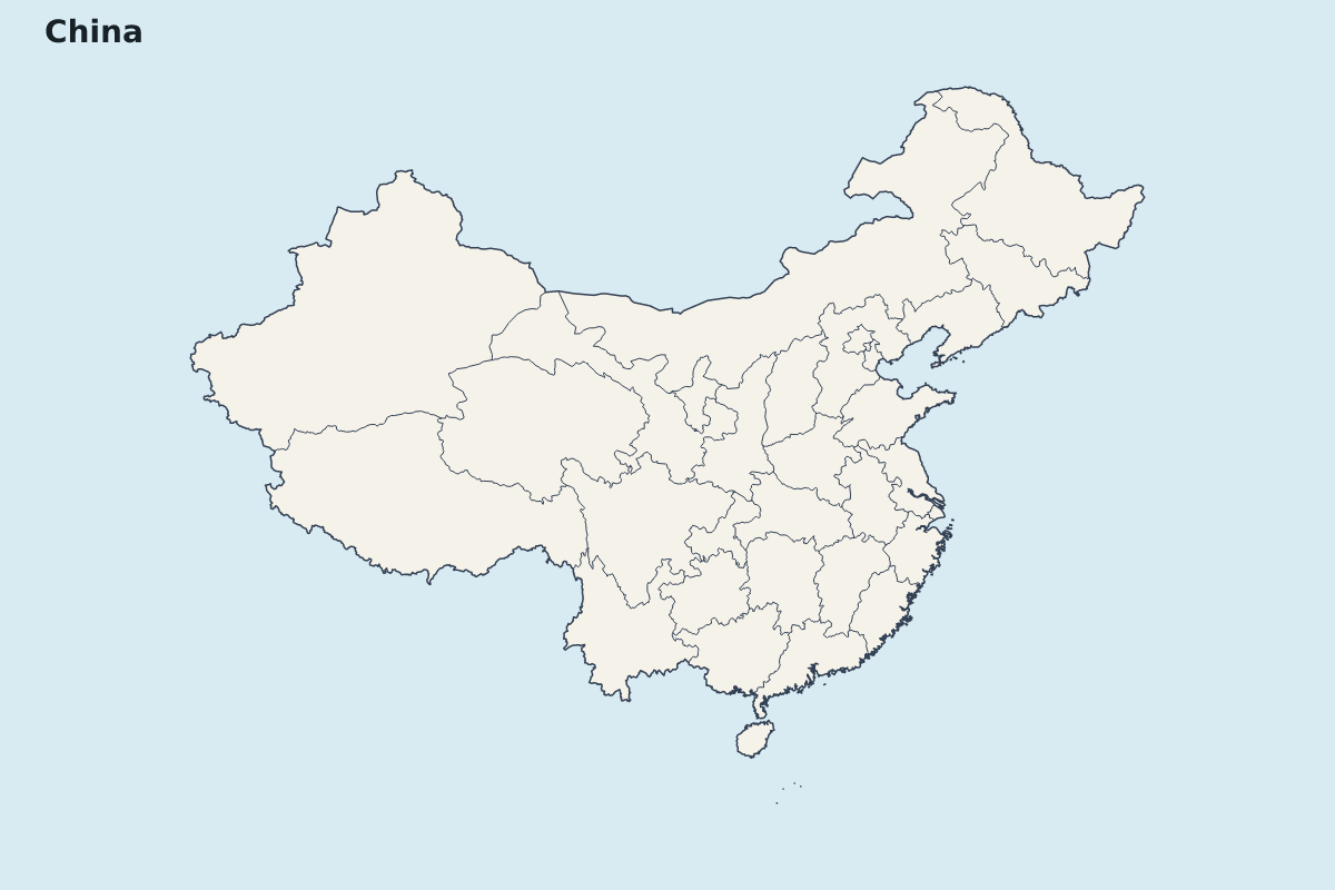 Mapa de resaltado de China con límites administrativos internos.