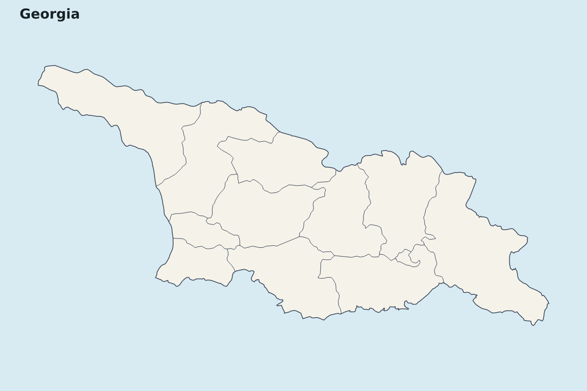 Mapa de resaltado de Georgia con límites administrativos internos.