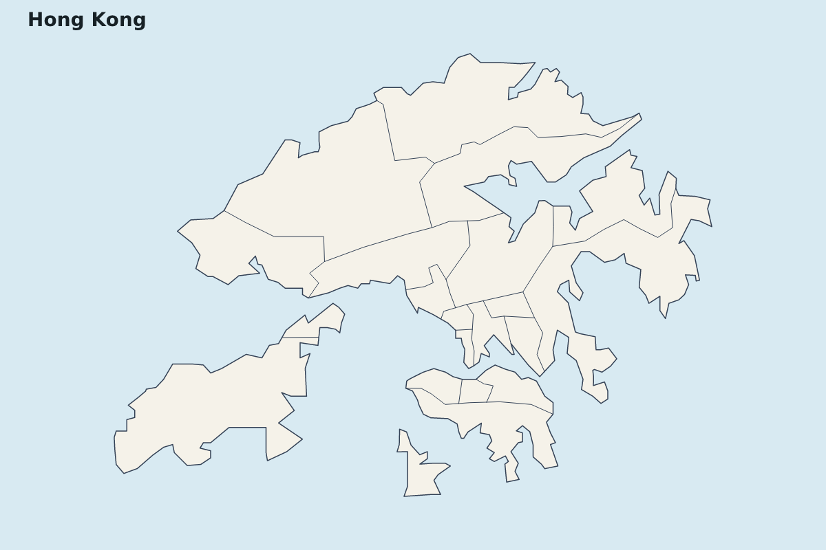 Mapa de resaltado de Hong Kong con límites administrativos internos.