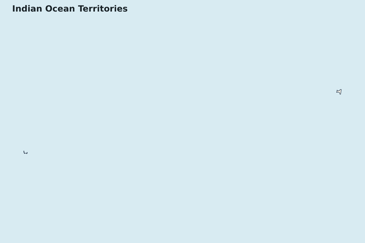 Mapa de resaltado de Indian Ocean Territories con límites administrativos internos.