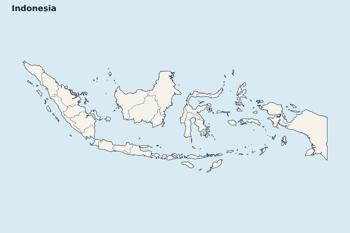 Mapa de resaltado de Indonesia con límites administrativos internos.