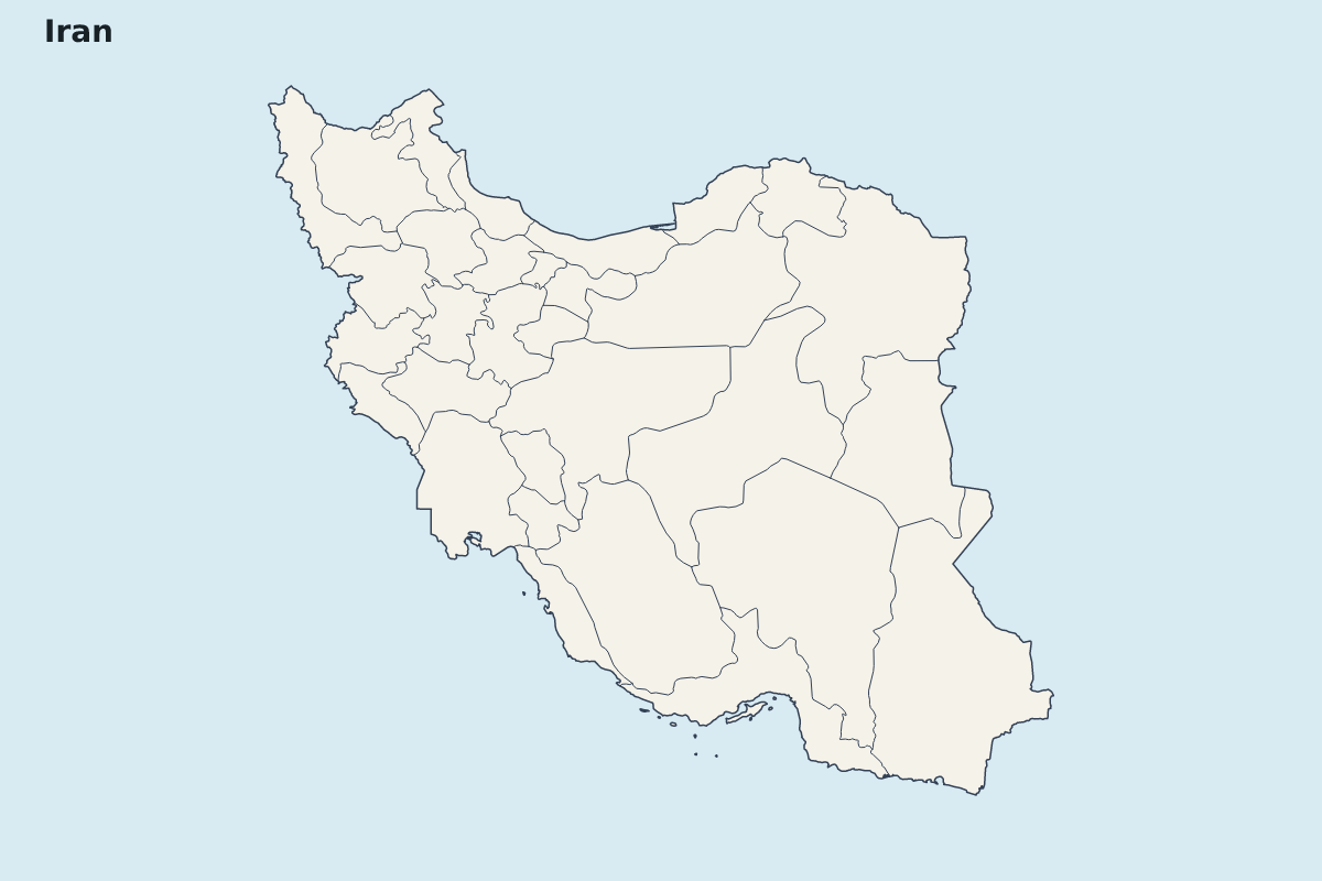 Carte de mise en évidence de Iran avec limites administratives internes.