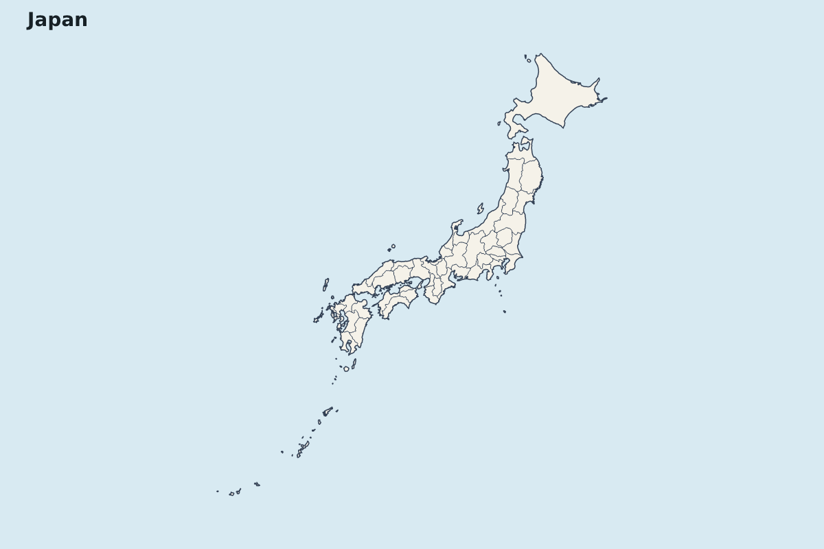 Mapa de resaltado de Japan con límites administrativos internos.
