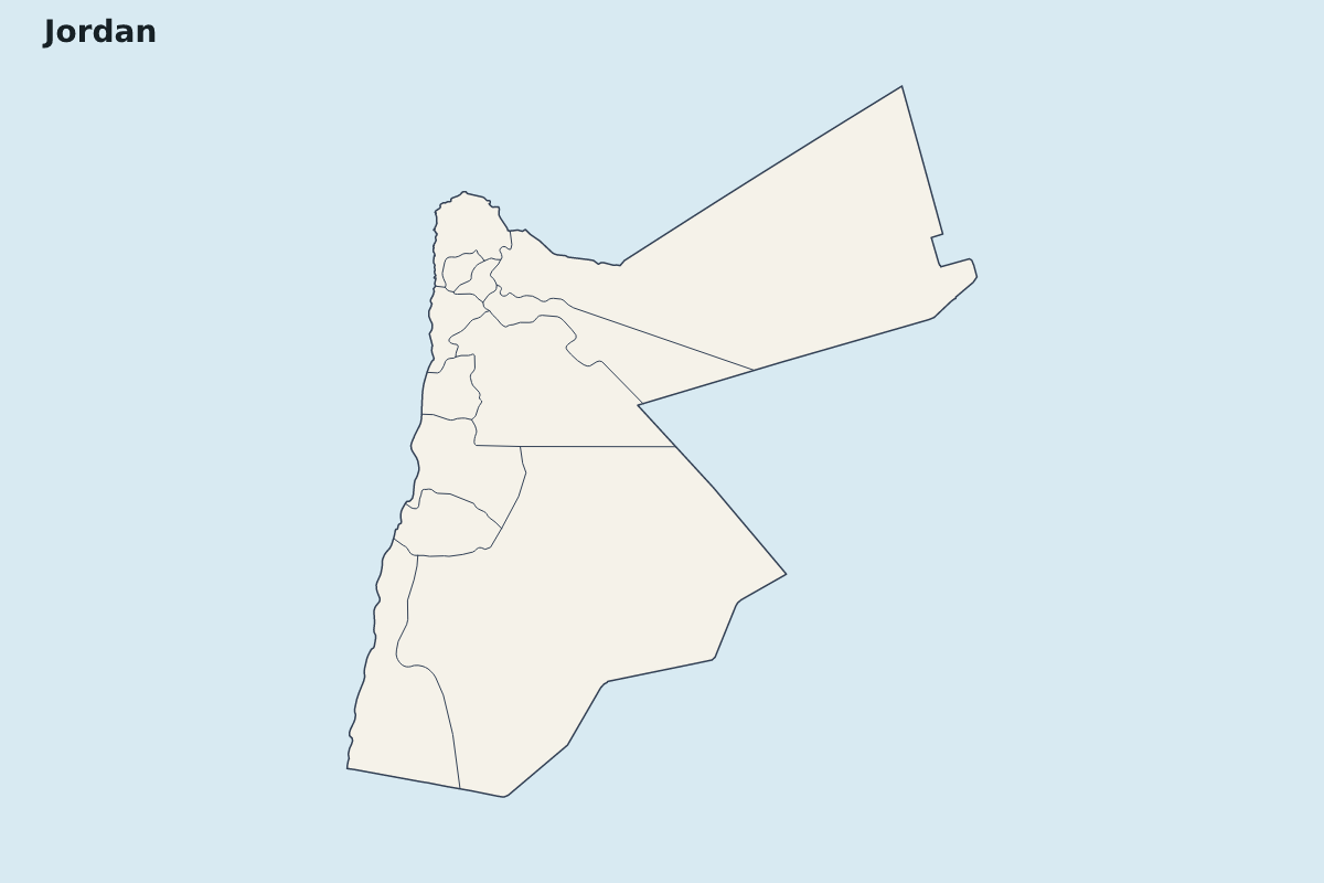 Mapa de resaltado de Jordan con límites administrativos internos.