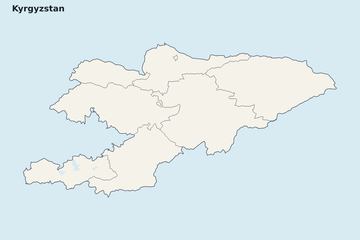 Carte de mise en évidence de Kyrgyzstan avec limites administratives internes.