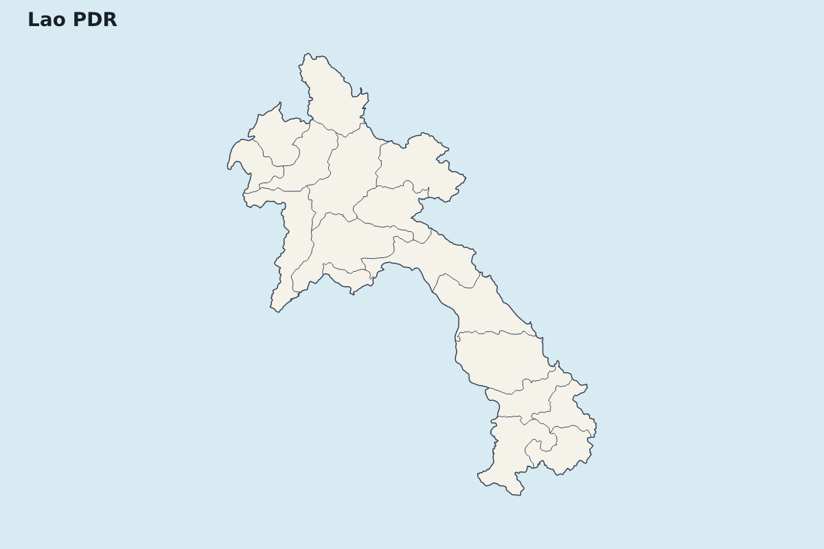 Mapa de resaltado de Lao PDR con límites administrativos internos.