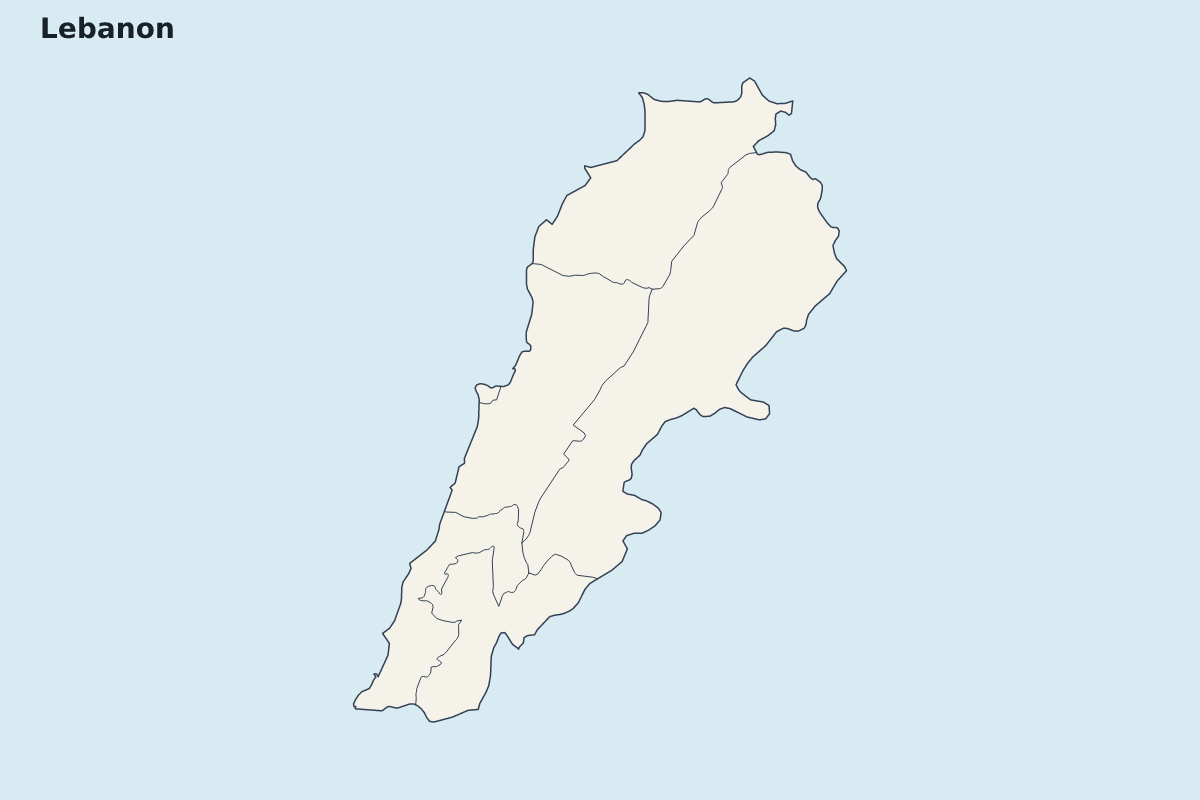 Mapa de resaltado de Lebanon con límites administrativos internos.