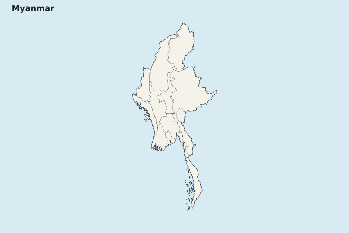 Carte de mise en évidence de Myanmar avec limites administratives internes.