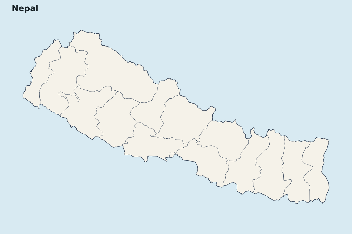 Mapa de resaltado de Nepal con límites administrativos internos.