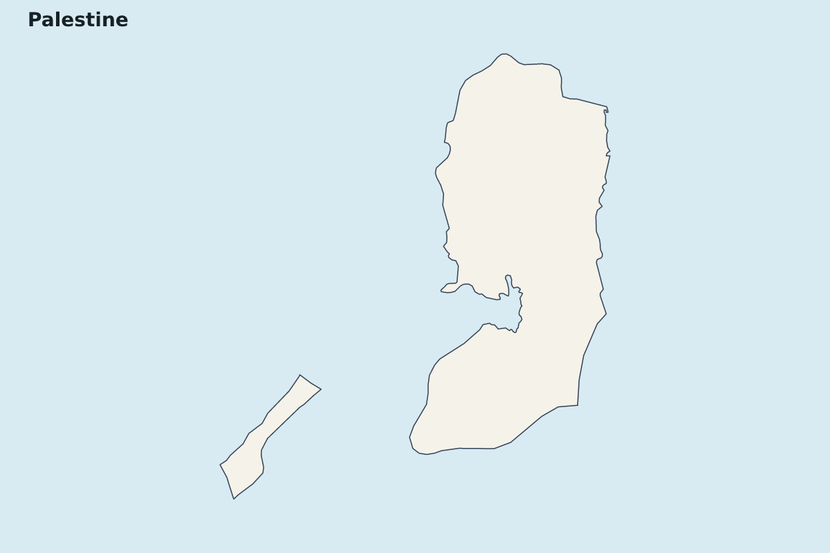 Mapa de resaltado de Palestine con límites administrativos internos.