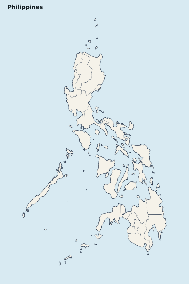 Mapa de resaltado de Philippines con límites administrativos internos.