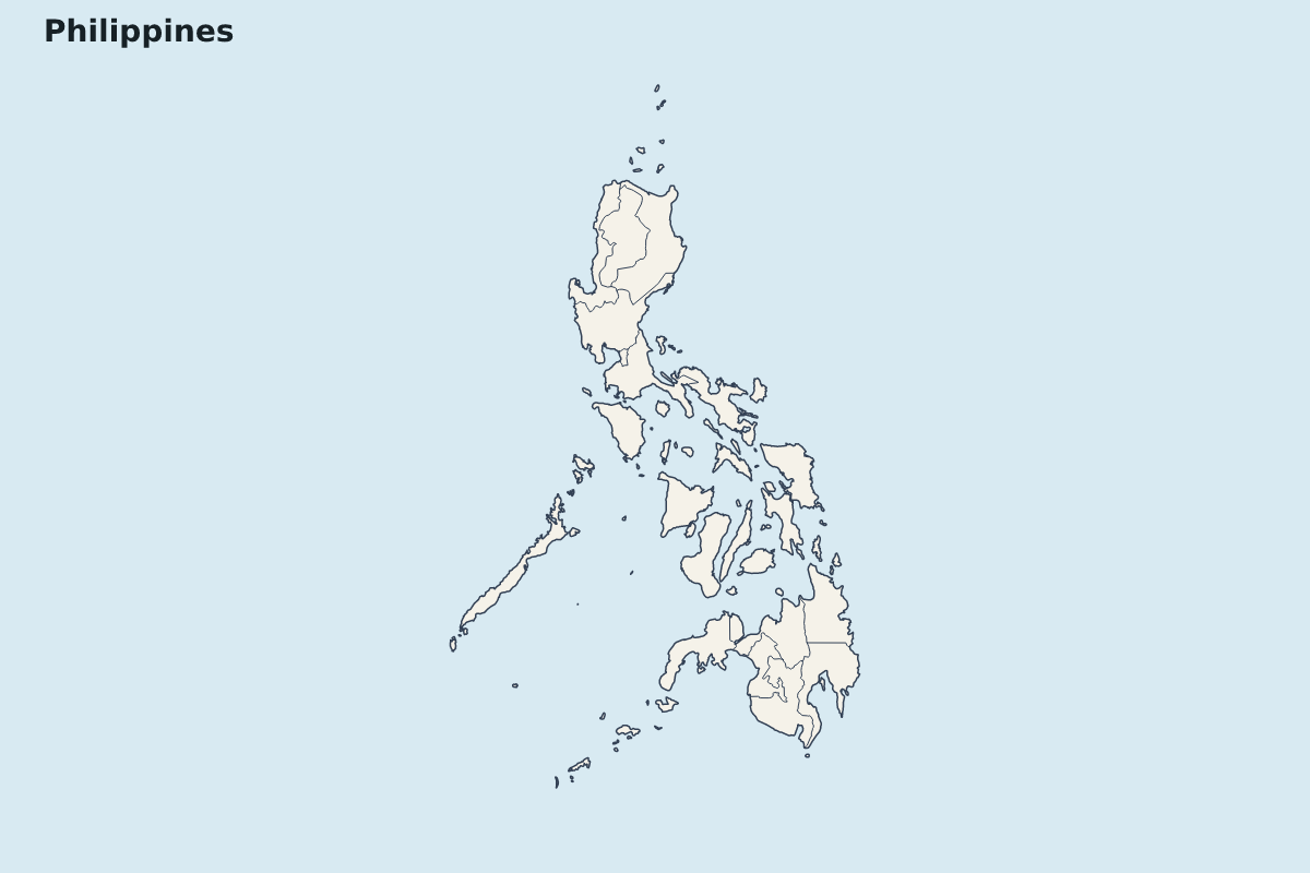 Mapa de resaltado de Philippines con límites administrativos internos.